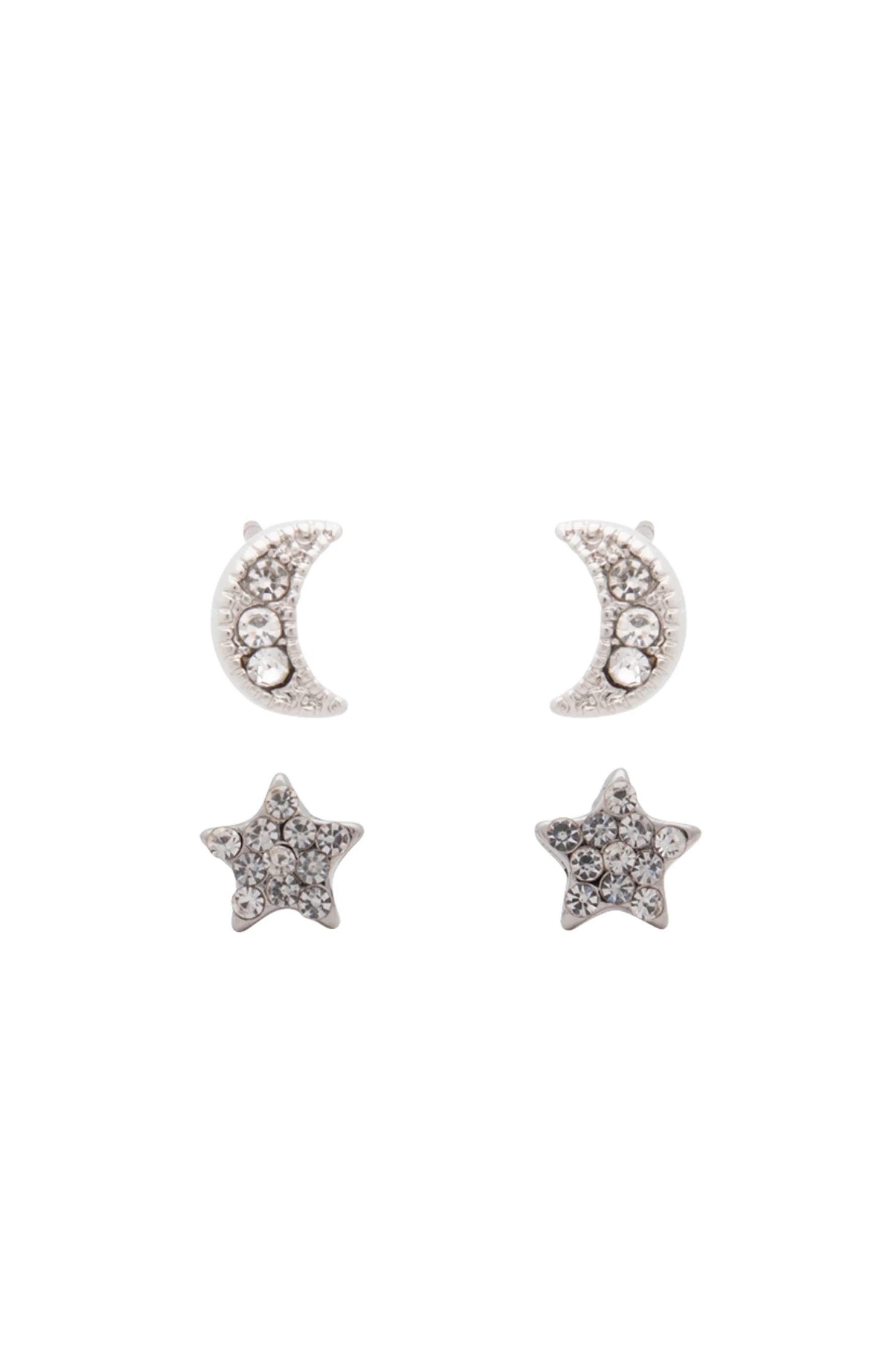 EURO 53431 Rhodium Pave Star + Moon Double Studs