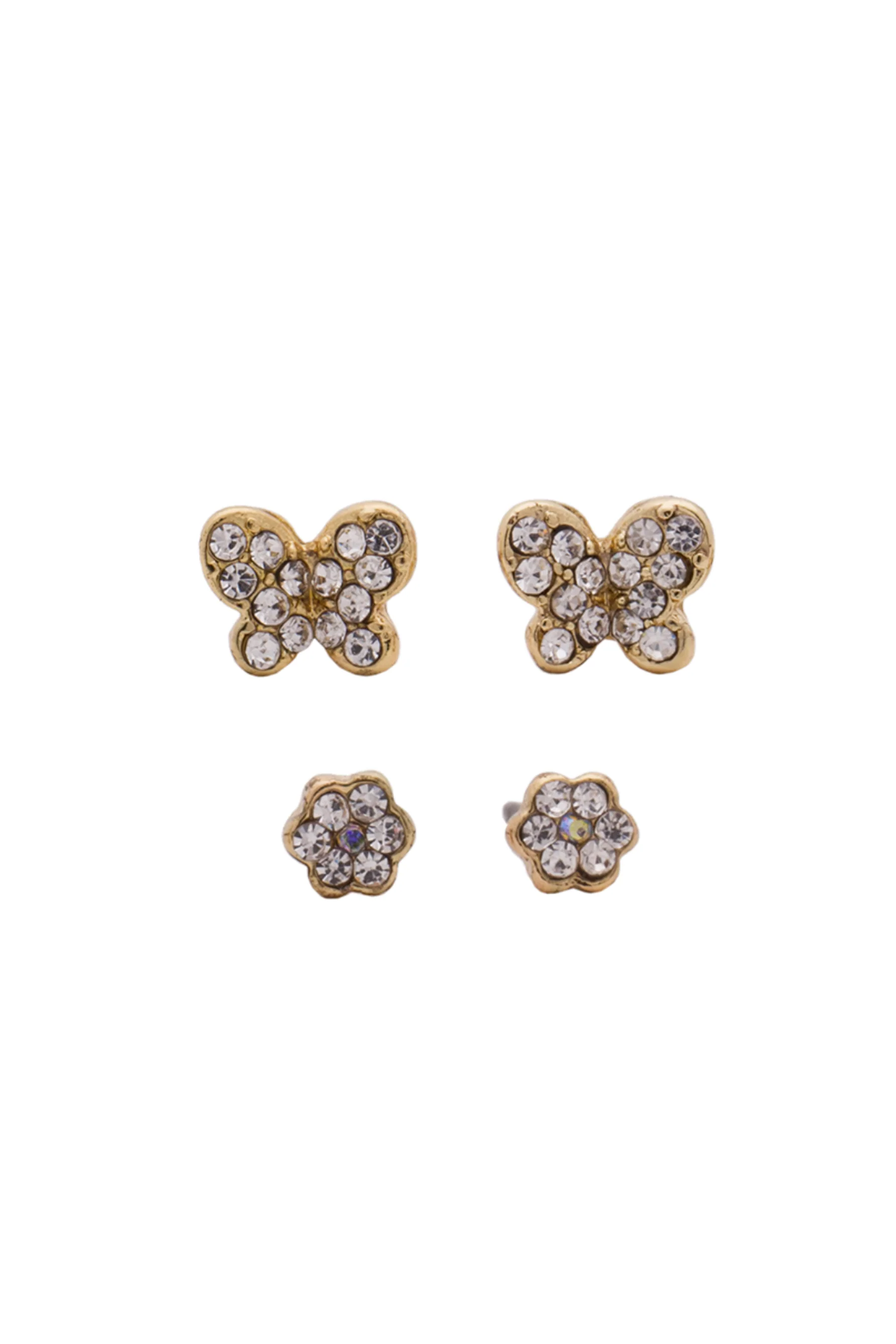 Euro 56980 Gold Crystal Flower + Butterfly Double Pack Studs