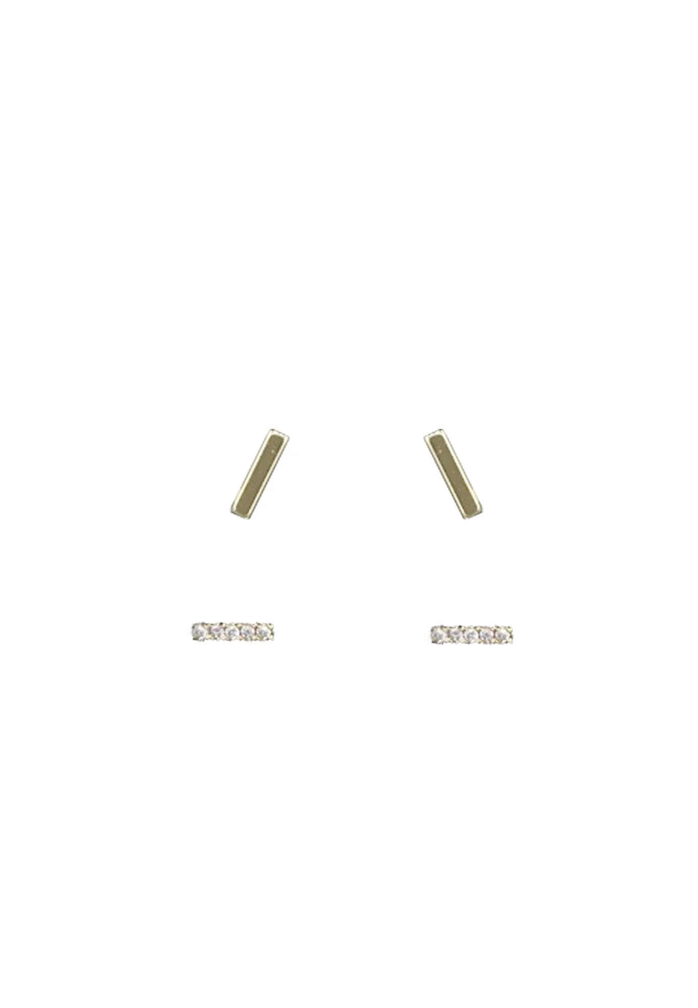 EURO Plain Gold Bar + Cubic Zirconia Bar Studs