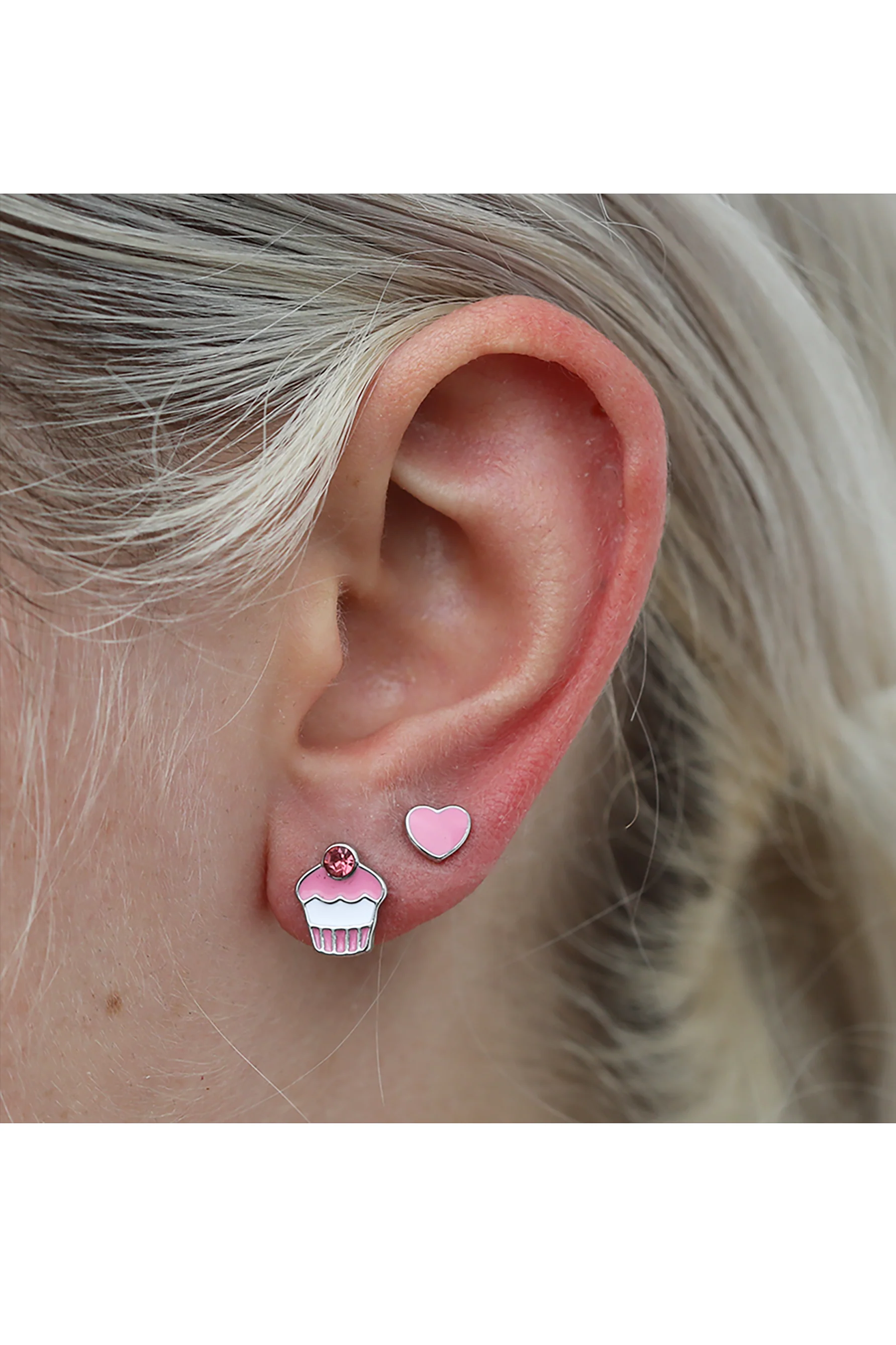 GLAM Rhodium Cupcake Stud Set