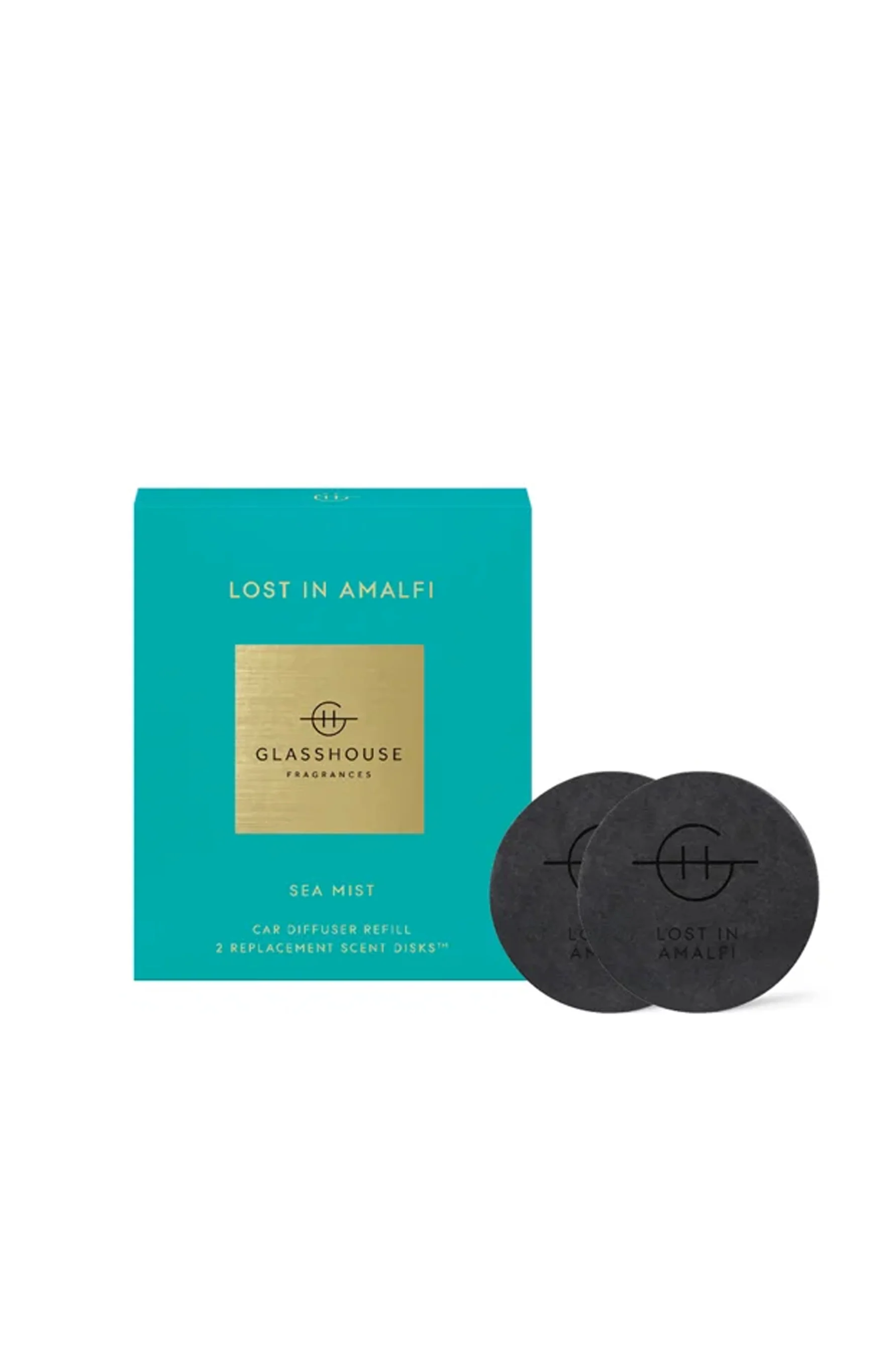 GLASSHOUSE FRAGRANCES Car Diffuser Lost in Amalfi- 2 Replacement Scent Discs