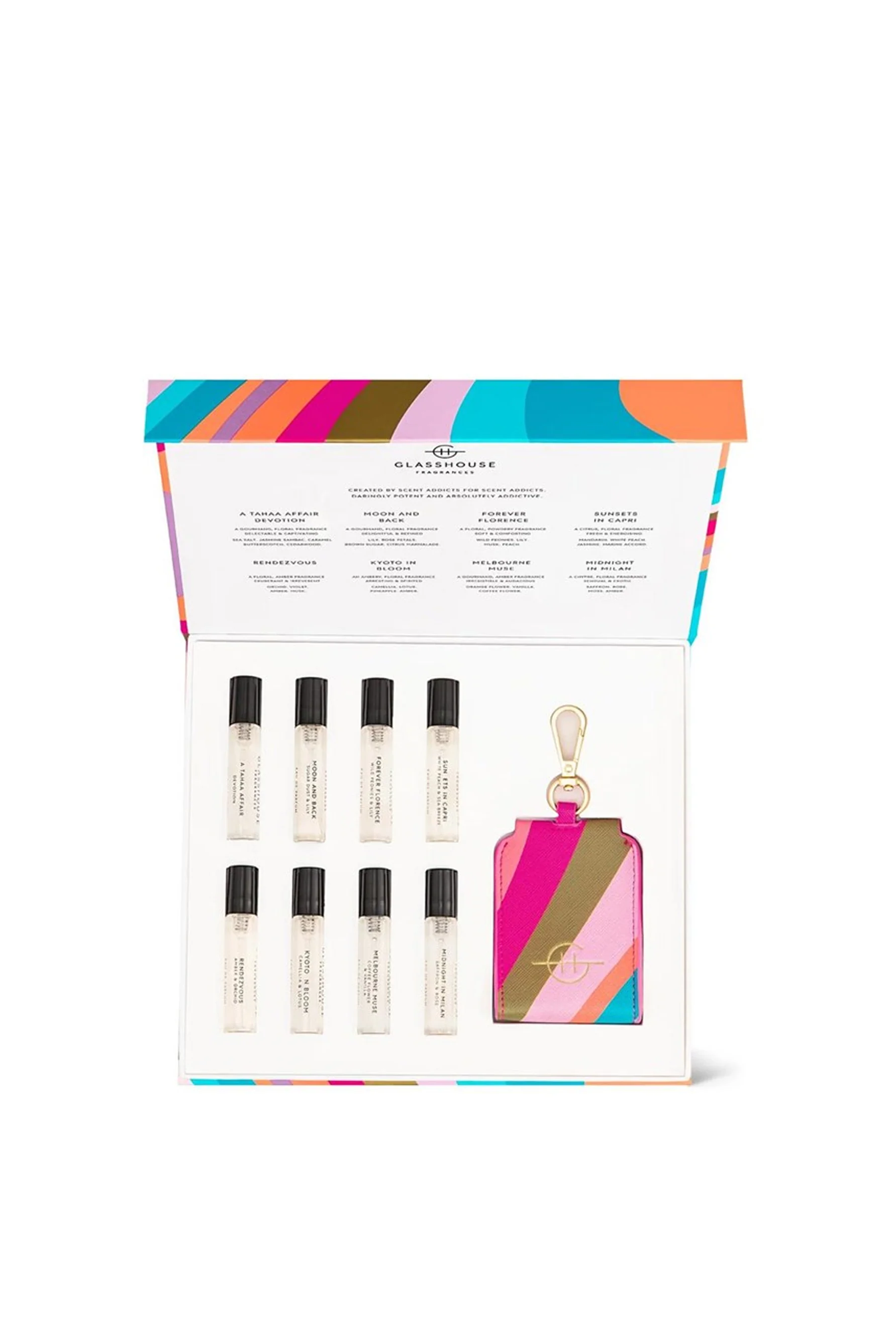 GLASSHOUSE FRAGRANCES EDP Library (8x 5ml) + Travel Case Keyring 40ml