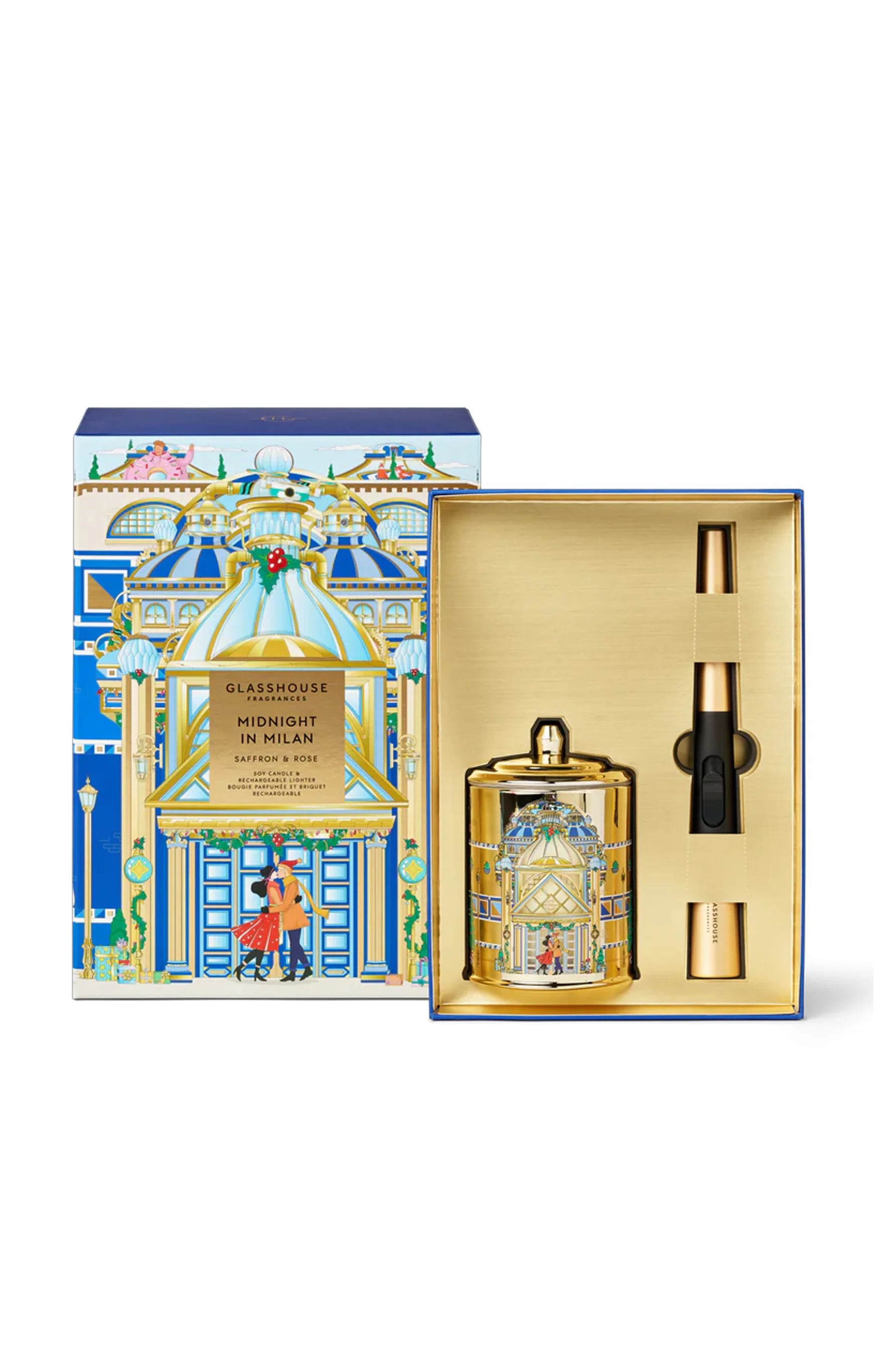 GLASSHOUSE FRAGRANCES Midnight In Milan Candle & Light Set