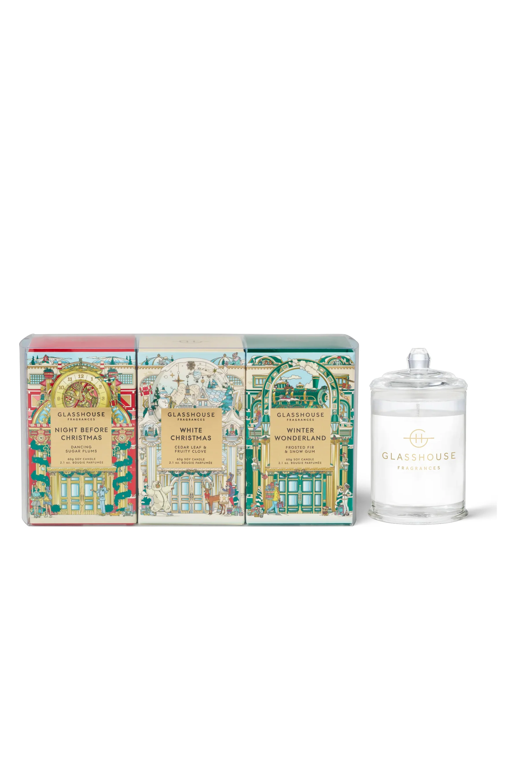 GLASSHOUSE FRAGRANCES Winter Wonderland Night Before Christmas White Christmas Candle Set