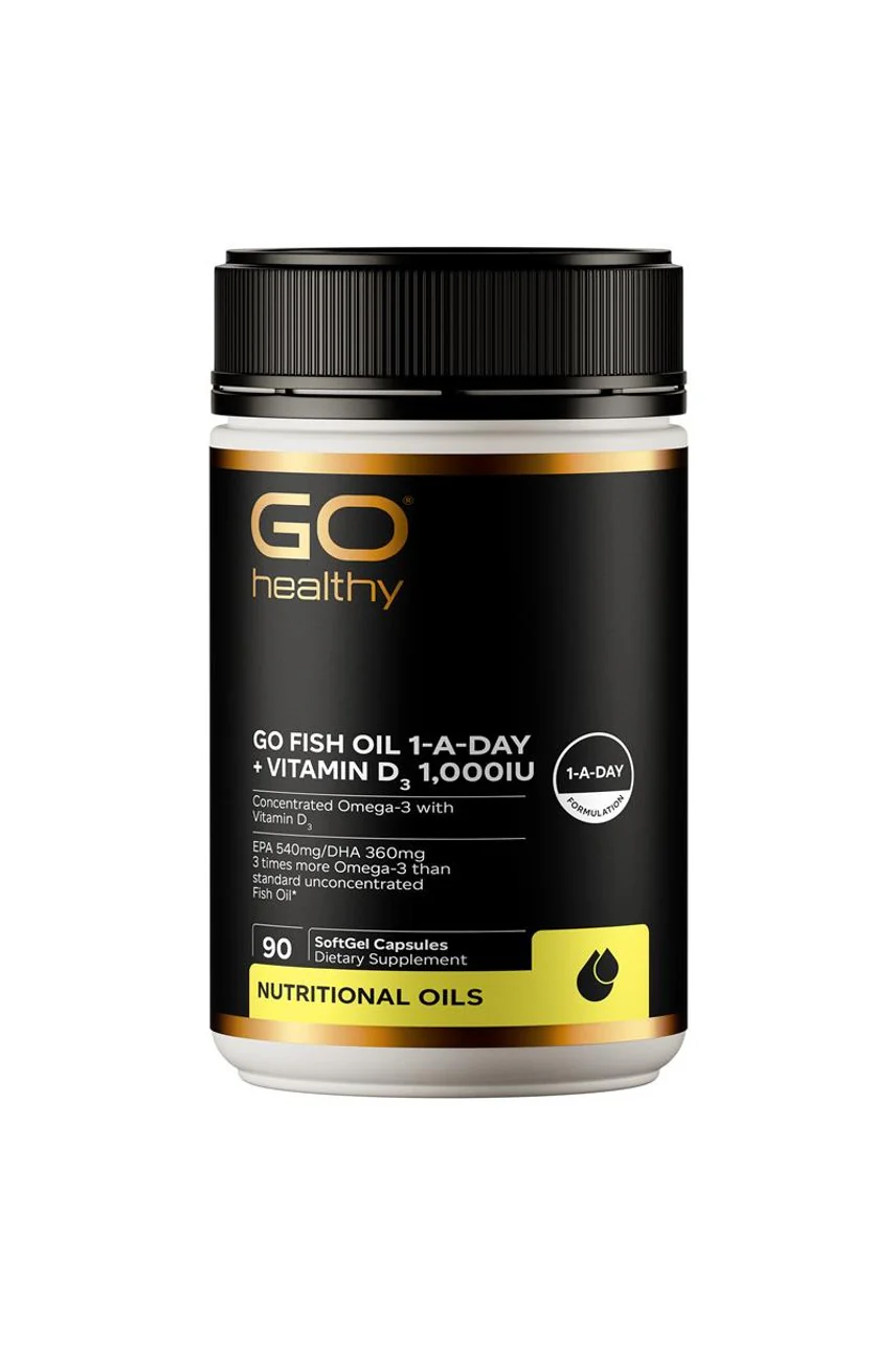 GO Healthy Fish Oil 1-A-Day + Vitamin D3 1,000IU 90 Capsules