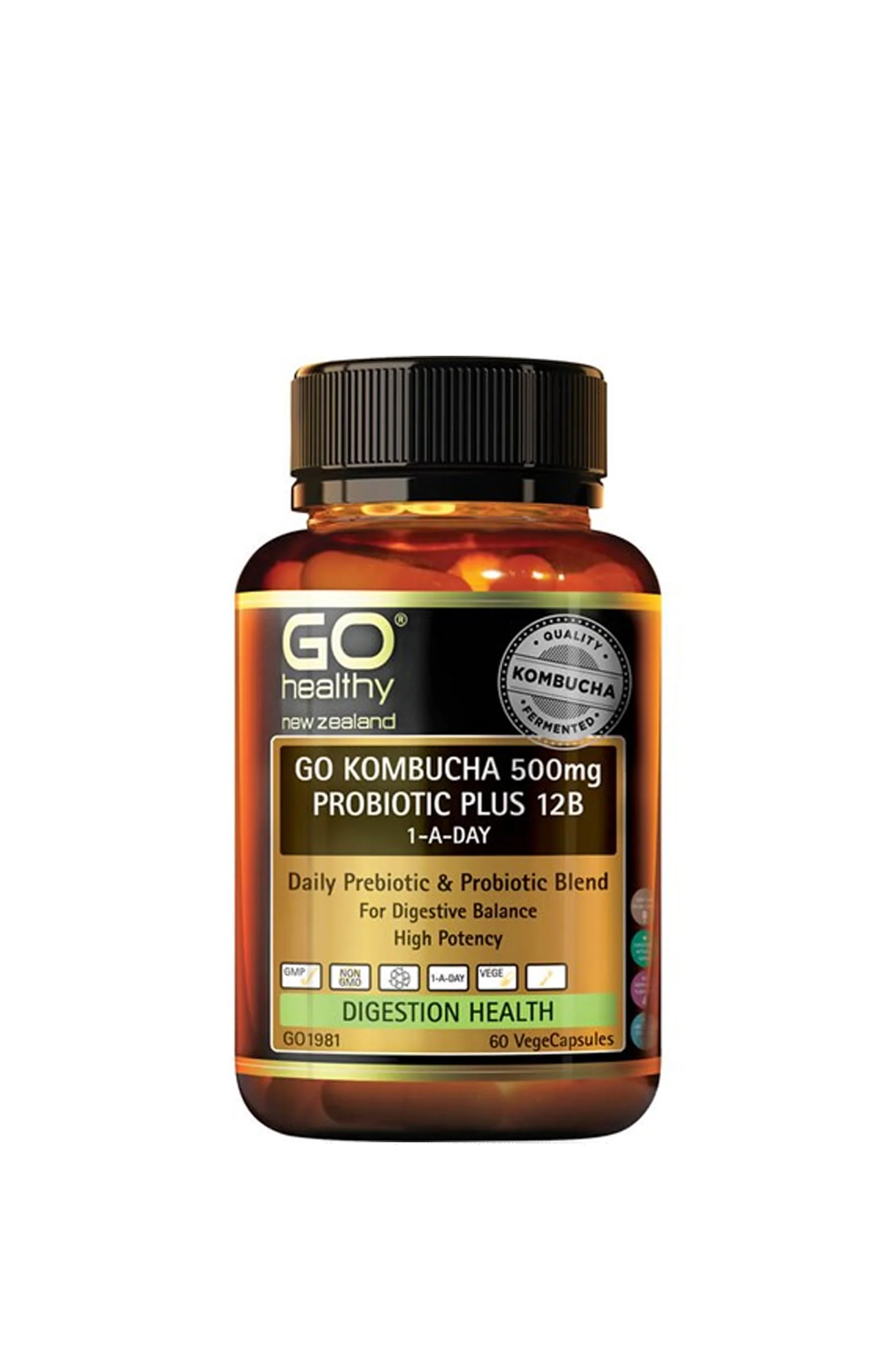 GO HEALTHY Kombucha 500mg Probiotic+ 12B 1-A-Day 60s
