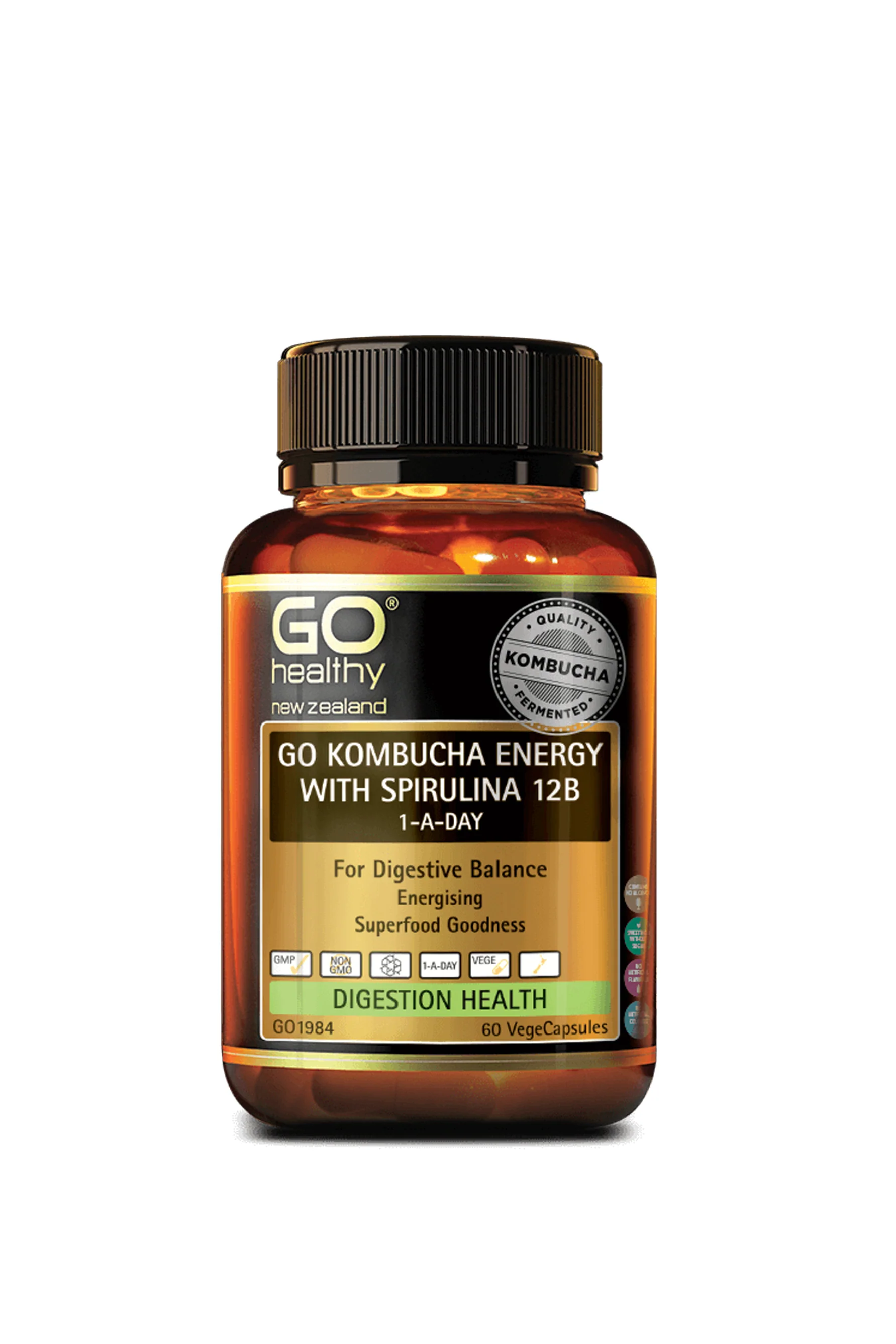 GO HEALTHY GO Kombucha With Energy Spirulina 12B 1-A-Day 60s