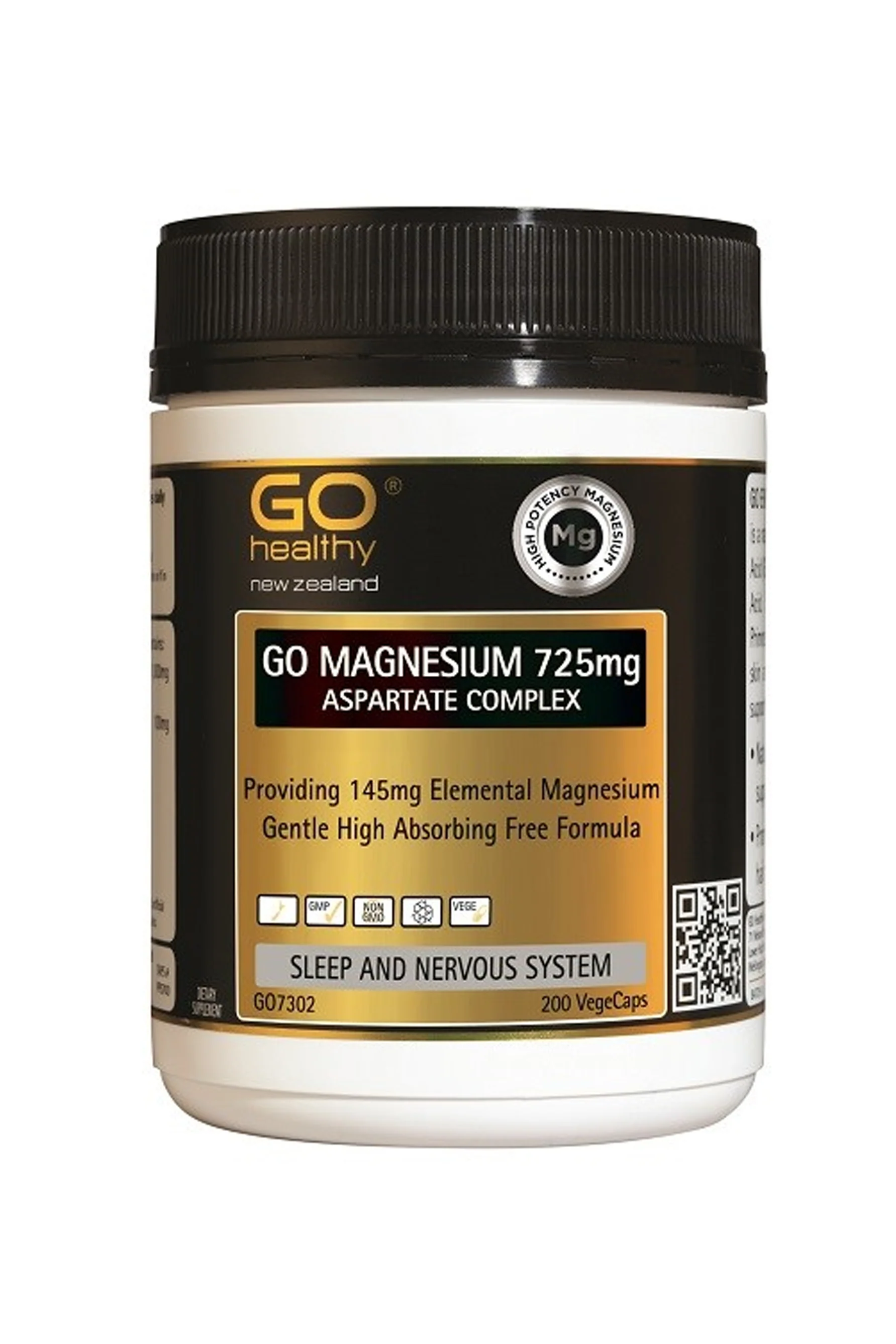 GO HEALTHY Magnesium725mg ASPARTATE COMPLEX 200 Vege Capsules