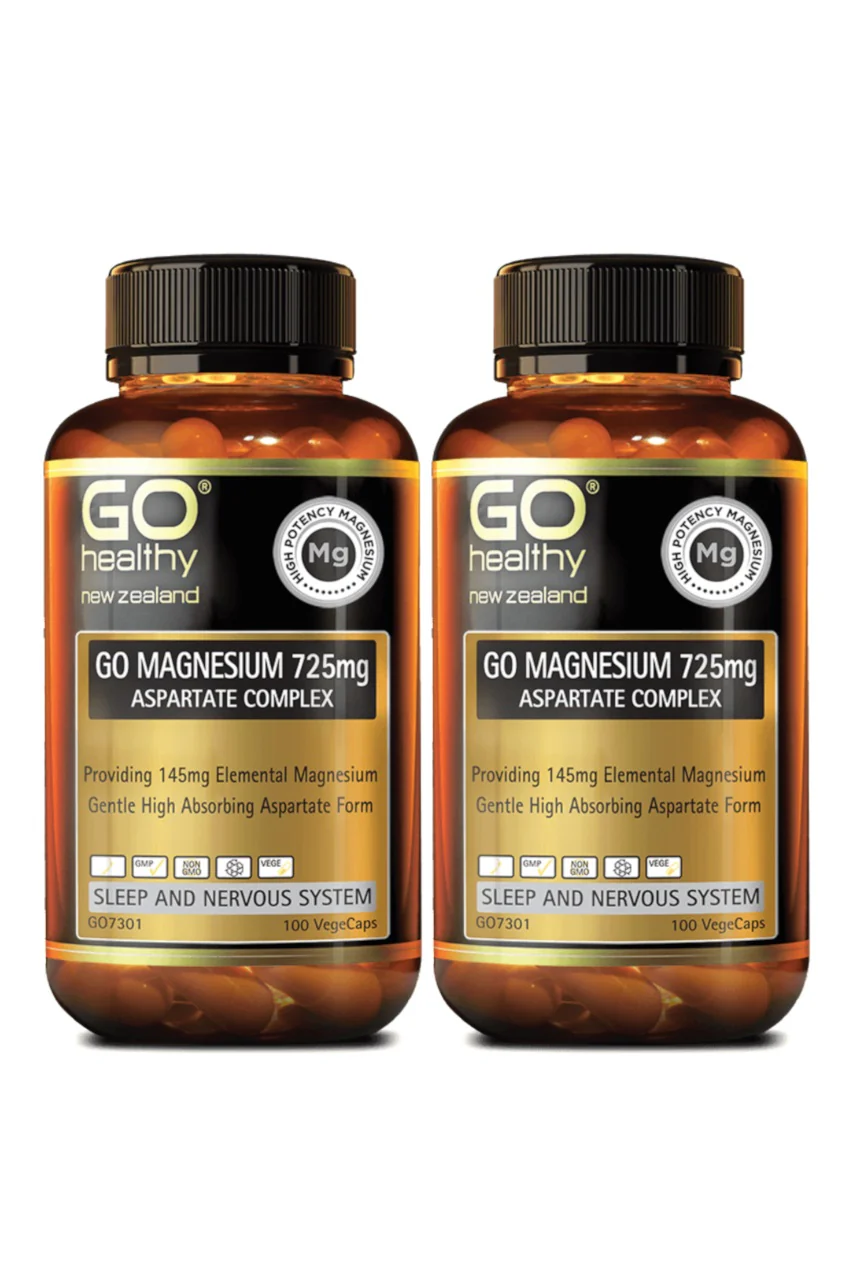 GO HEALTHY Magnesium Aspartate Complex 725mg 2x100vcaps Twin Pack