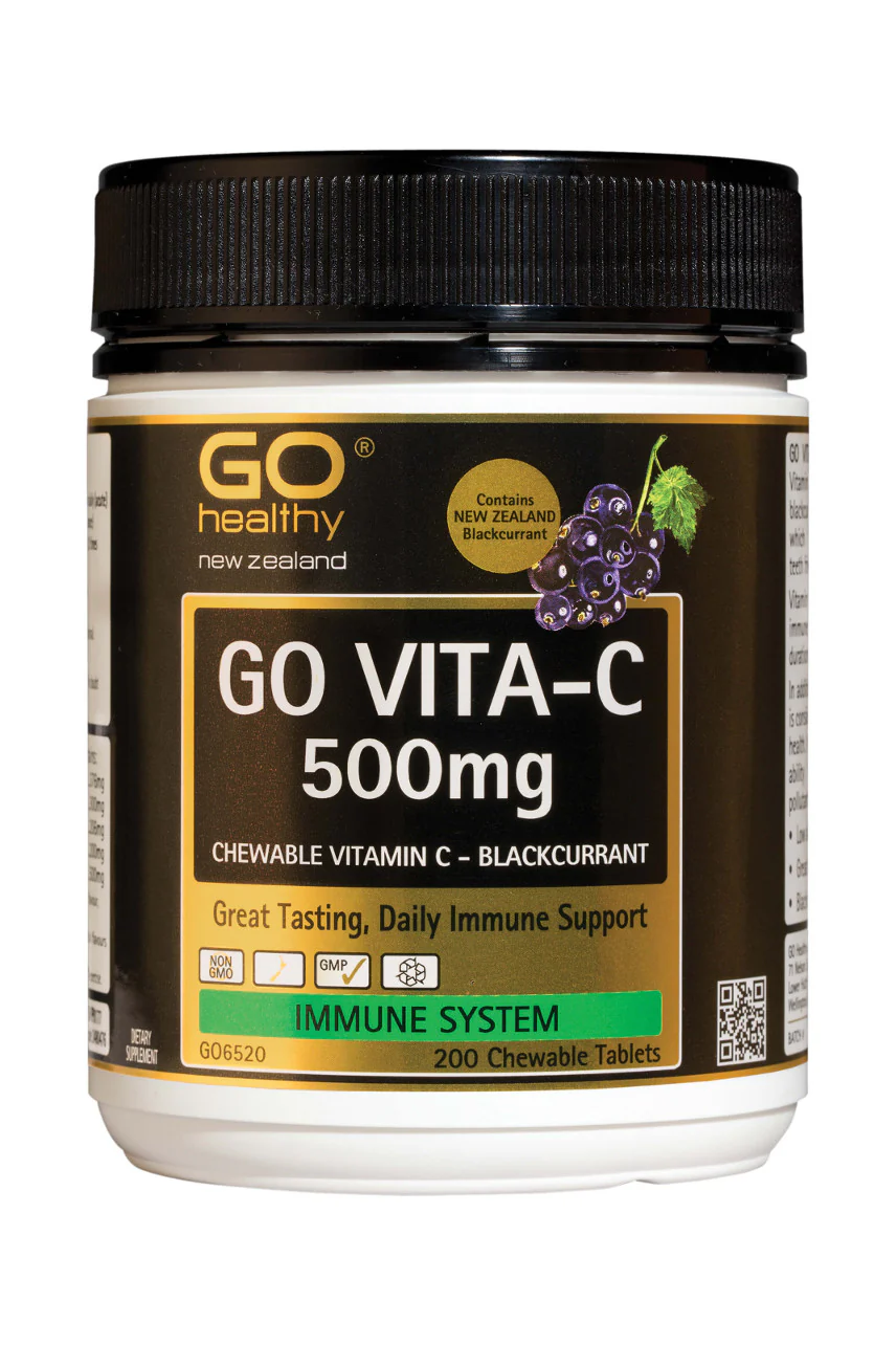 GO HEALTHY Vita-C 500mg Blackcurrant 200 Chewable Tablets