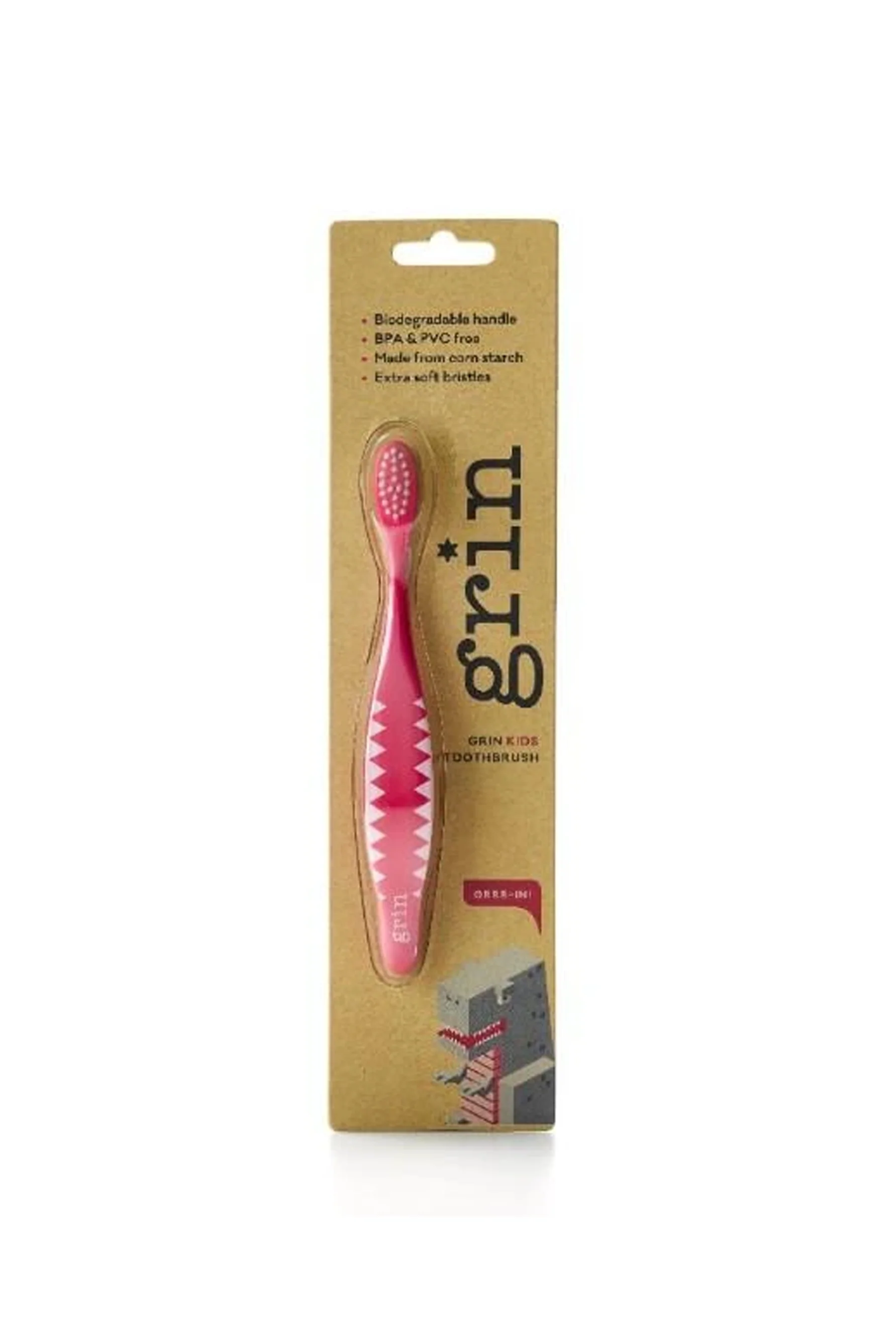 GRIN Biodegradable Kids Toothbrush Pink Soft