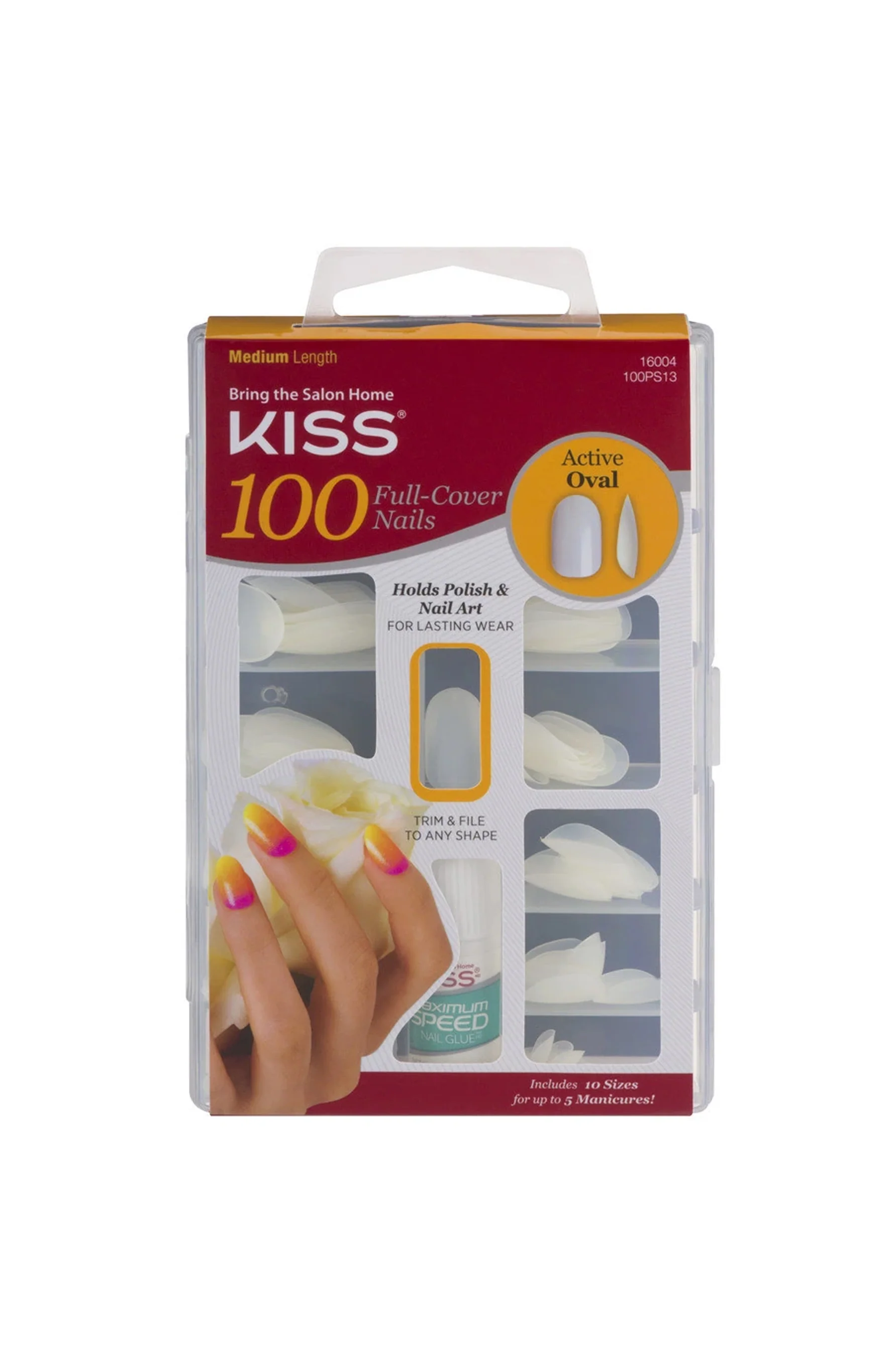 KISS 100 Full-Cover Nail Kit Active Oval Medium Length