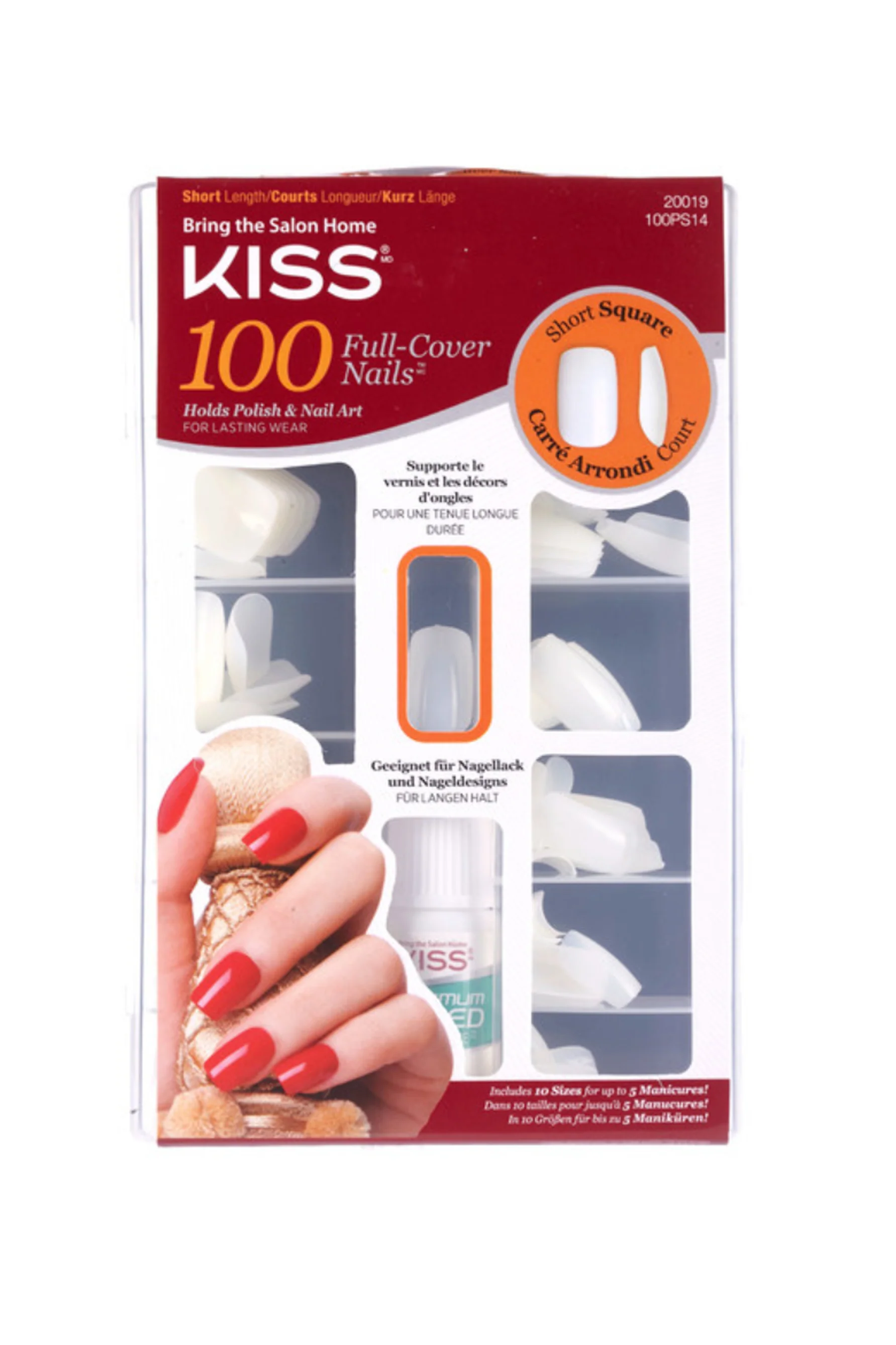 KISS 100 Full-Cover Nail Kit Square Short Length