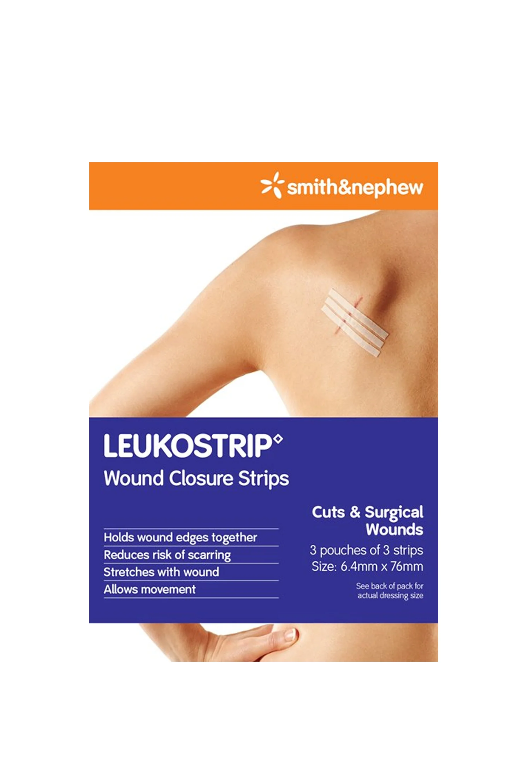 SMITH & NEPHEW LEUKOSTRIP Wound Closure Strips 6.4x76mm 3 Pack