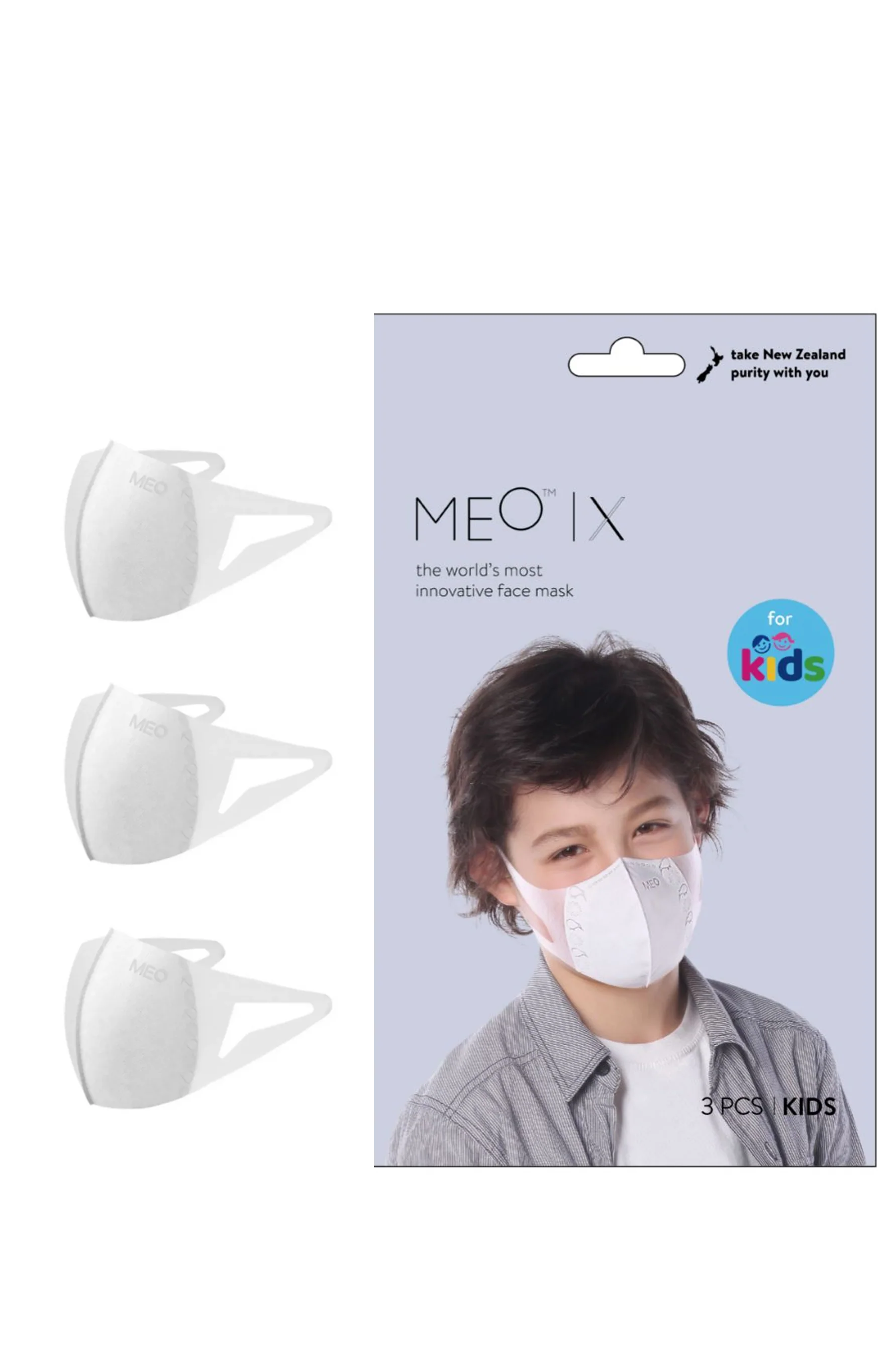 MEO X Kids Face Mask Disposable White 3 Pack