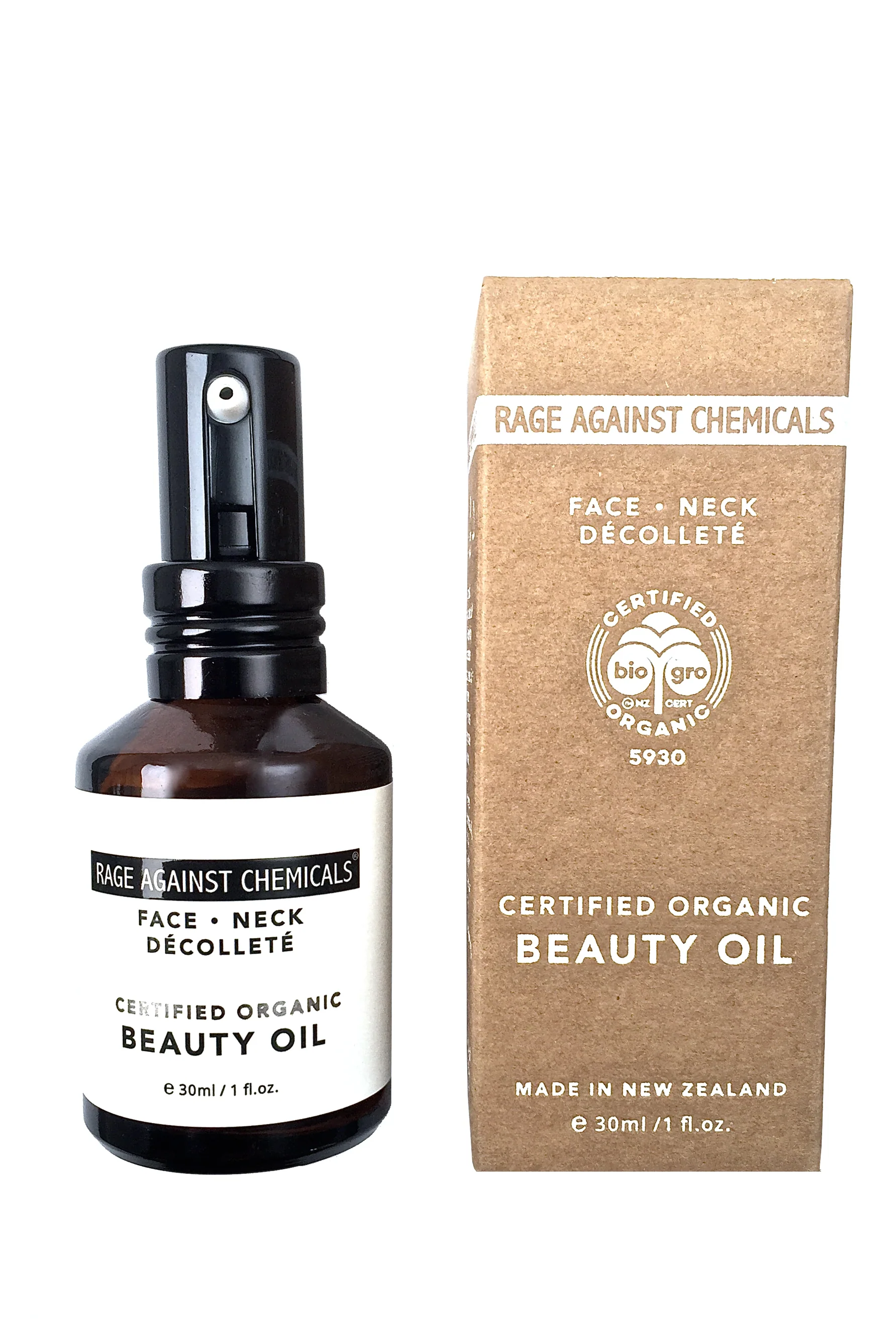 RAGE AGAINST CHEMICALS Beauty Oil - Face, Neck & Décolleté - Certified Organic 30ml