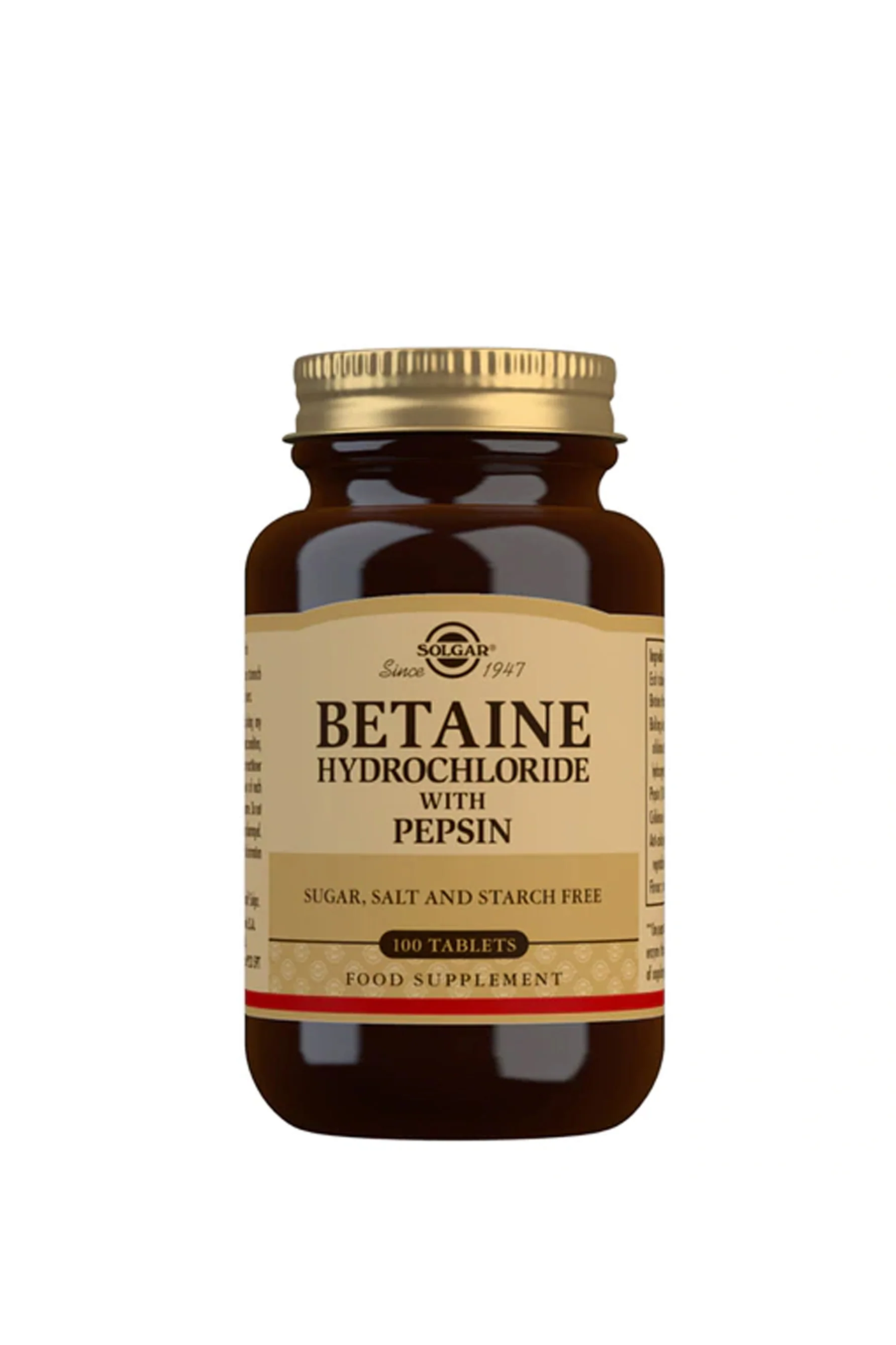 SOLGAR Betaine Hydrochloride With Pepsin 100 Tablets