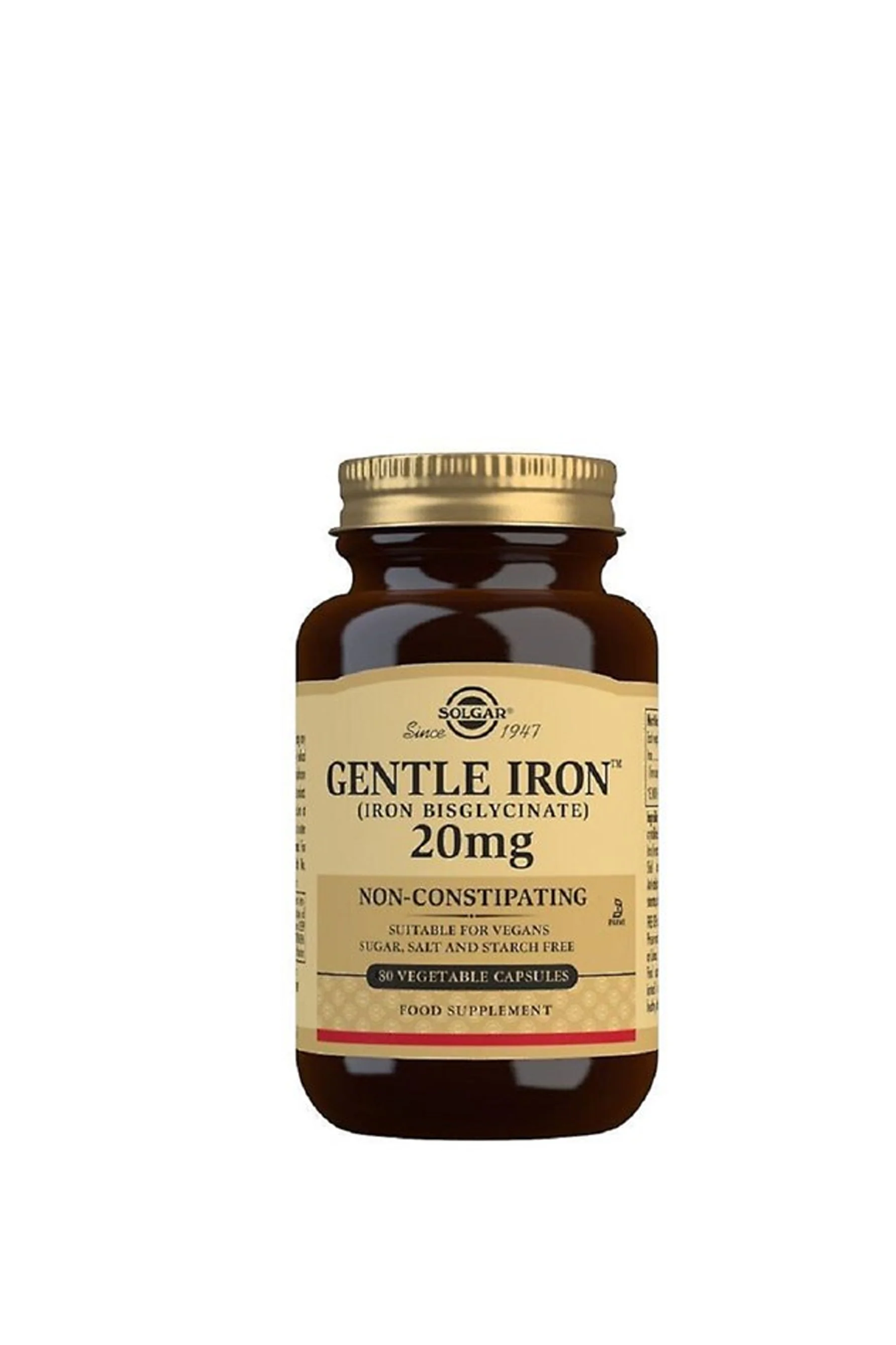 SOLGAR Gentle Iron 20mg 30 Vegetable Capsules