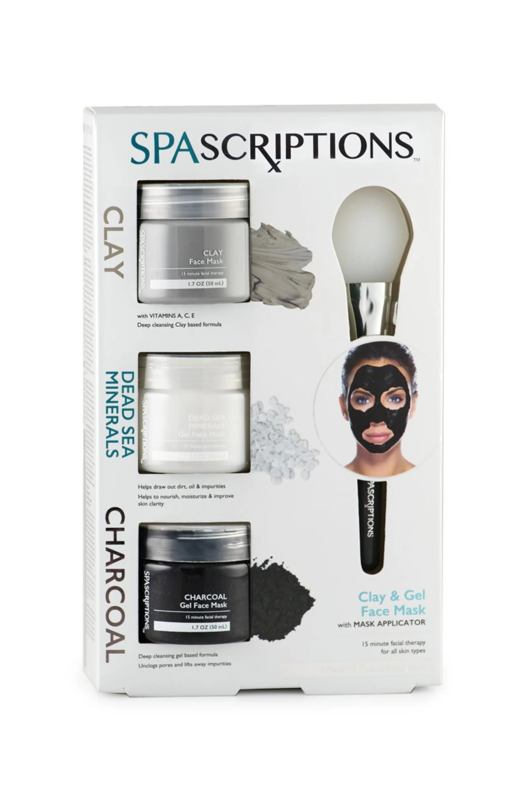 SpaScriptions Clay, Dead Sea Minerals & Charcoal Gel Face Mask 3x50ml