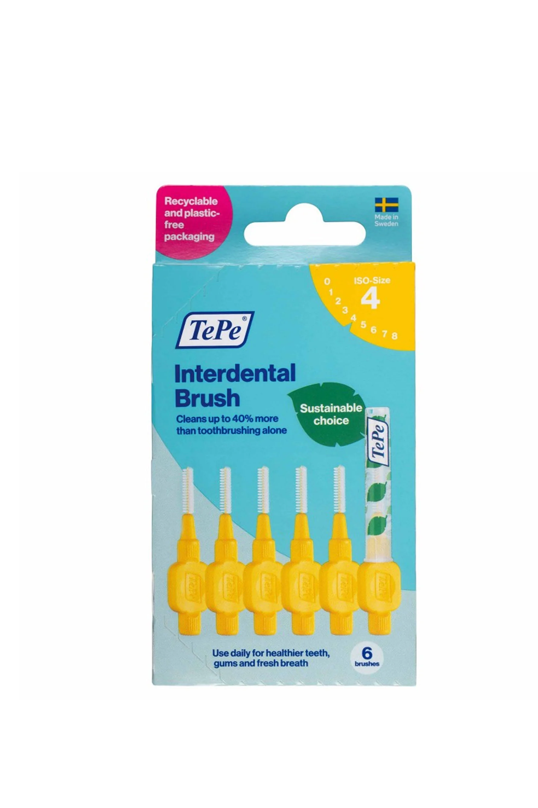 TePe Interdental Brush Size 4 0.7mm Yellow 6 Pack