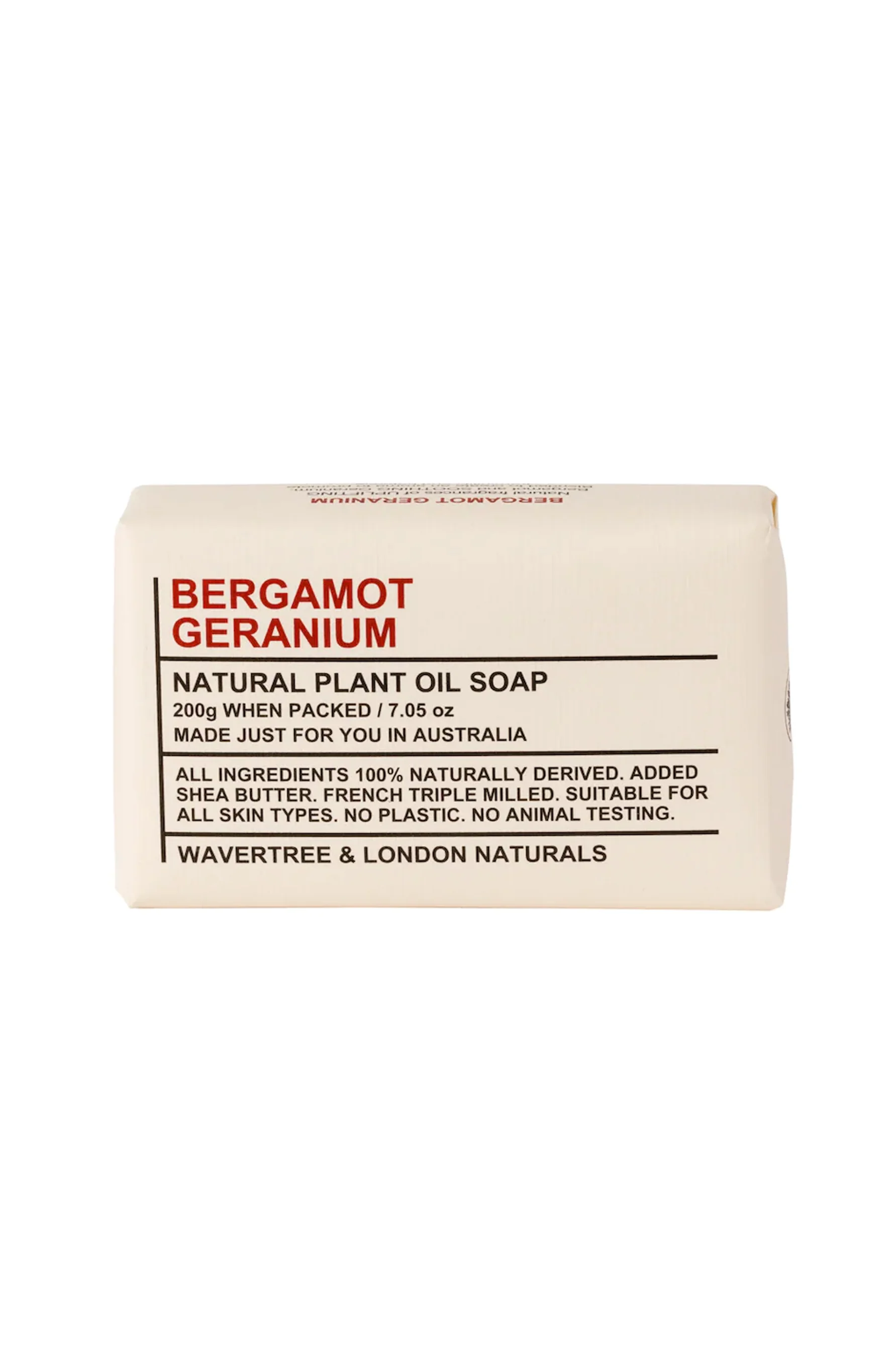 WAVERTREE & LONDON Soap Natural Bergamot and Geranium Soap Bar 200g
